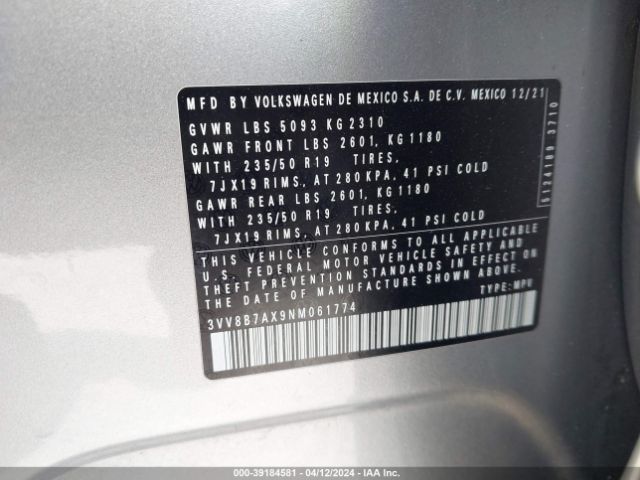 3VV8B7AX9NM061774 Volkswagen Tiguan 2.0t Se R-line Black