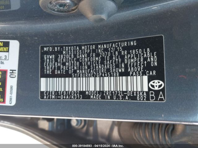 5YFBURHE7GP445188 Toyota Corolla S Plus