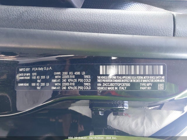 ZACCJBDT7GPC87500 Jeep Renegade Limited