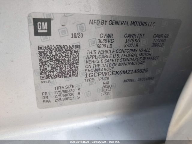 1GCPWCEK0MZ140625 Chevrolet Silverado 1500 2wd  Short Bed Lt
