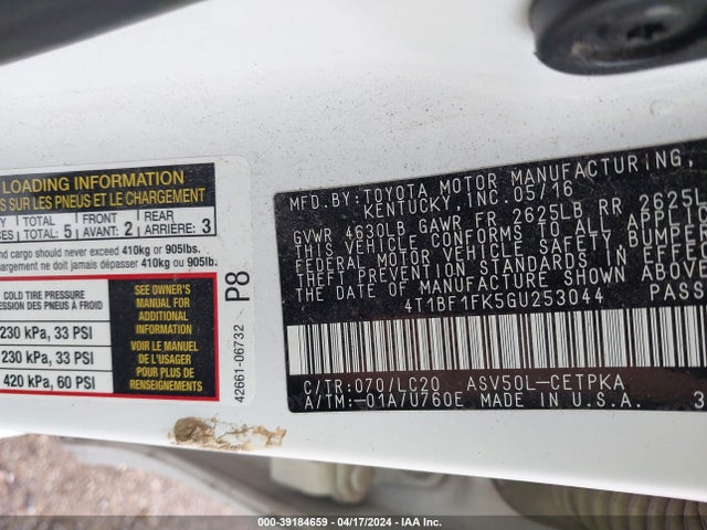 Toyota CAMRY XSE 2016 4T1BF1FK5GU253044 Image 9