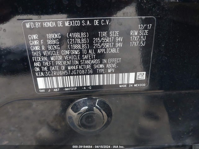 Honda HR-V EX 2018 3CZRU6H57JG708736 Image 9