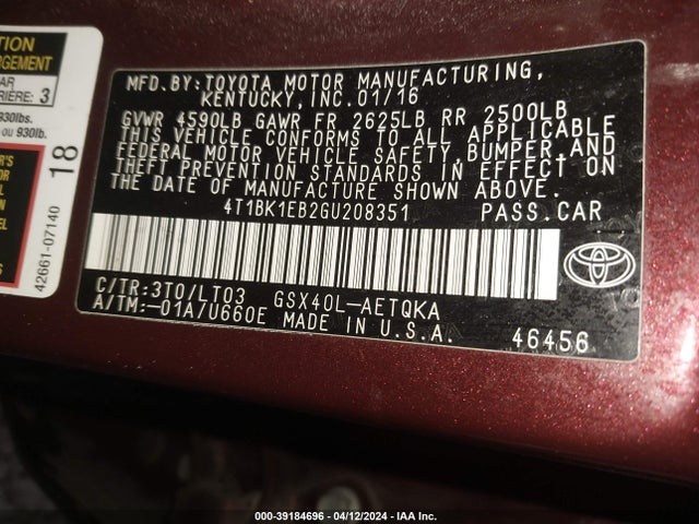 Toyota Avalon Touring 2016 4T1BK1EB2GU208351 Image 9