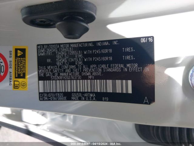 5TDZKRFH2GS163730 Toyota Highlander Le V6