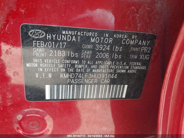 Hyundai ELANTRA SE 2017 KMHD74LF3HU391844 Image 9