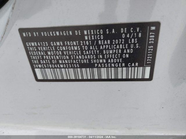 3VWC57BU4KM023155 Volkswagen Jetta 1.4t R-line/1.4t S/1.4t Se