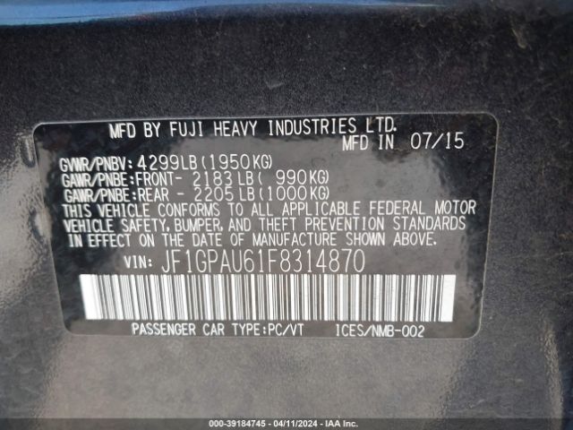 JF1GPAU61F8314870 Subaru Impreza 2.0i Sport Premium