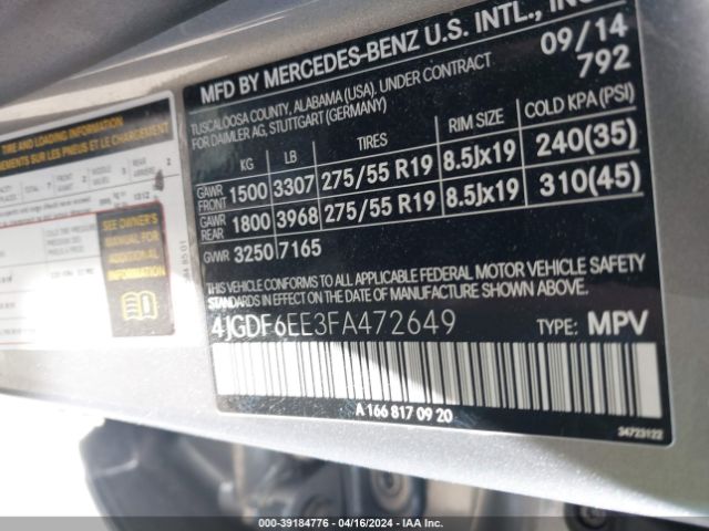 2015 MERCEDES-BENZ GL 450 4JGDF6EE3FA472649 Photo 8
