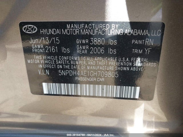 Hyundai ELANTRA SE 2016 5NPDH4AE1GH709805 Image 9