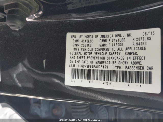Honda Accord Ex-l V-6 2015 1HGCR3F85FA035459 Image 9