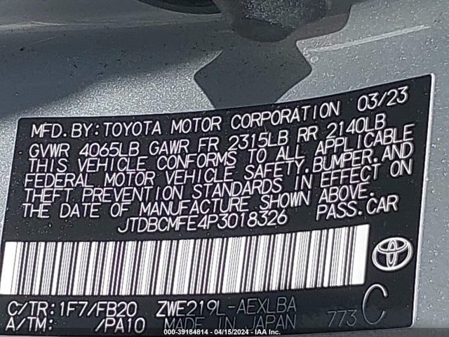 Toyota Corolla Hybrid Le 2023 JTDBCMFE4P3018326 Image 9