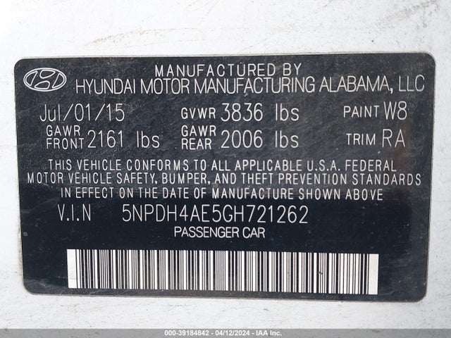 Hyundai ELANTRA SE 2016 5NPDH4AE5GH721262 Image 9