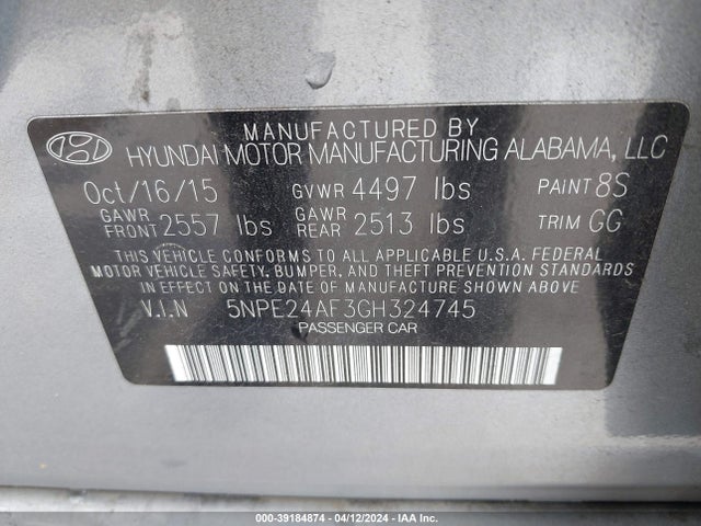 Hyundai SONATA SE 2016 5NPE24AF3GH324745 Image 9