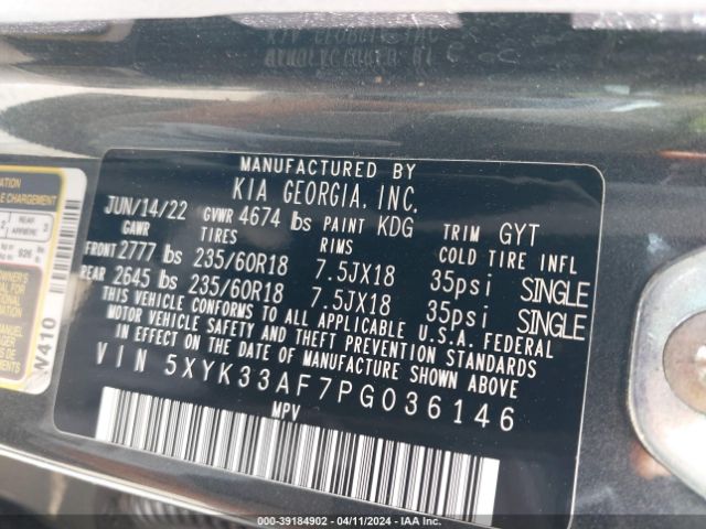 5XYK33AF7PG036146 KIA Sportage Ex