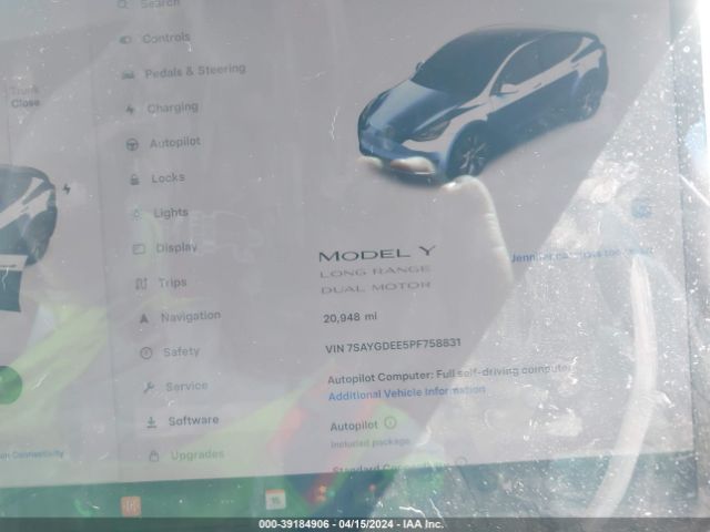 7SAYGDEE5PF758831 Tesla Model Y Awd/long Range Dual Motor All-wheel Drive