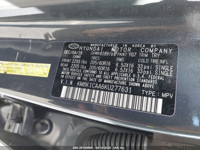 2019 HYUNDAI KONA KM8K1CAA6KU277631 Photo 8