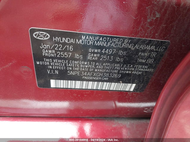 Hyundai Sonata Limited 2016 5NPE34AFXGH383269 Image 9