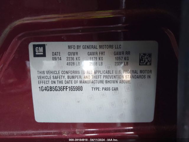 1G4GB5G36FF165980 Buick Lacrosse Leather