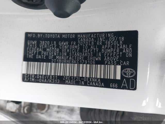 Toyota COROLLA LE 2019 2T1BURHE6KC179106 Image 9