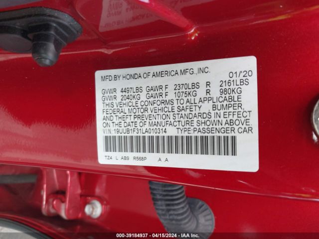 19UUB1F31LA010314 Acura Tlx Standard