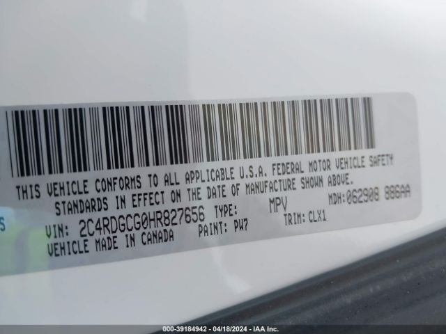 2C4RDGCG0HR827656 Dodge Grand Caravan Sxt