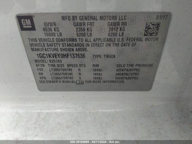 1GC1KVEY0HF137636 Chevrolet Silverado 2500hd Lt