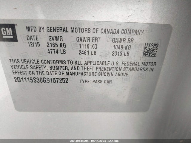 Chevrolet Impala 2lt 2016 2G1115S30G9157252 Image 9