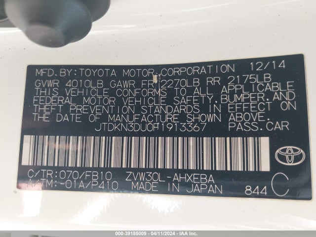 Toyota Prius Three 2015 JTDKN3DU0F1913367 Image 9