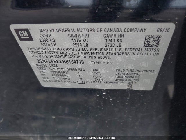 Chevrolet EQUINOX LT 2017 2GNFLFEKXH6194710 Image 9