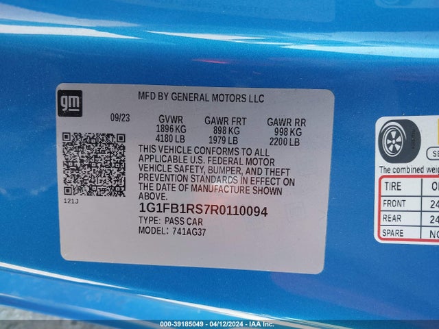 Chevrolet Camaro Rwd  1lt 2024 1G1FB1RS7R0110094 Image 9