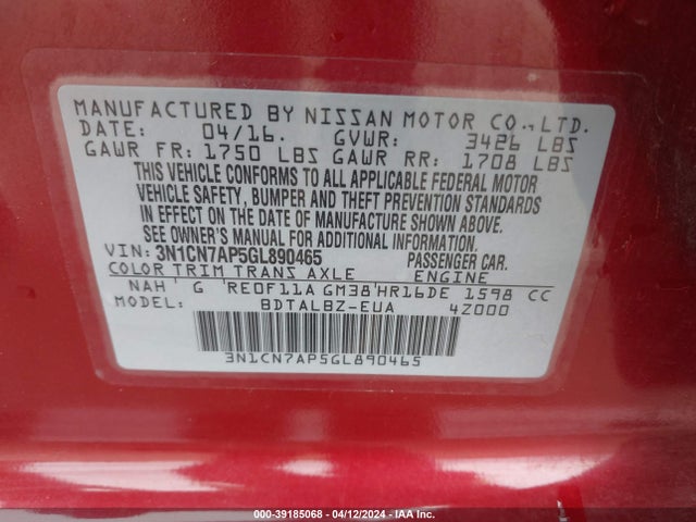 Nissan Versa 1.6 Sv 2016 3N1CN7AP5GL890465 Image 9