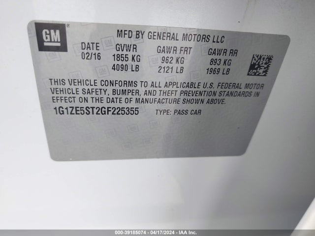 Chevrolet MALIBU 1LT 2016 1G1ZE5ST2GF225355 Image 9