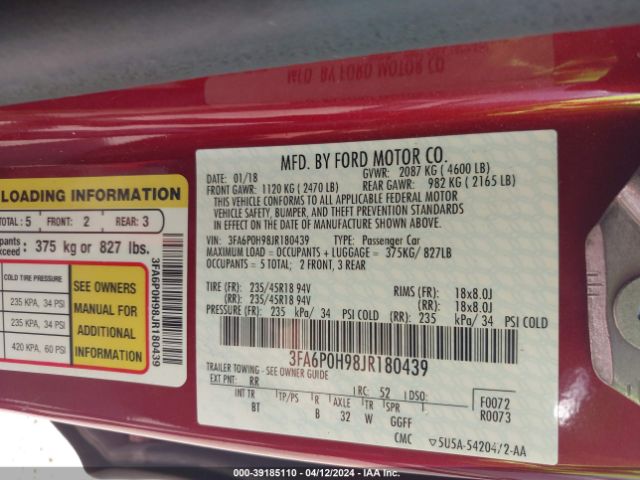 3FA6P0H98JR180439 Ford FUSION SE
