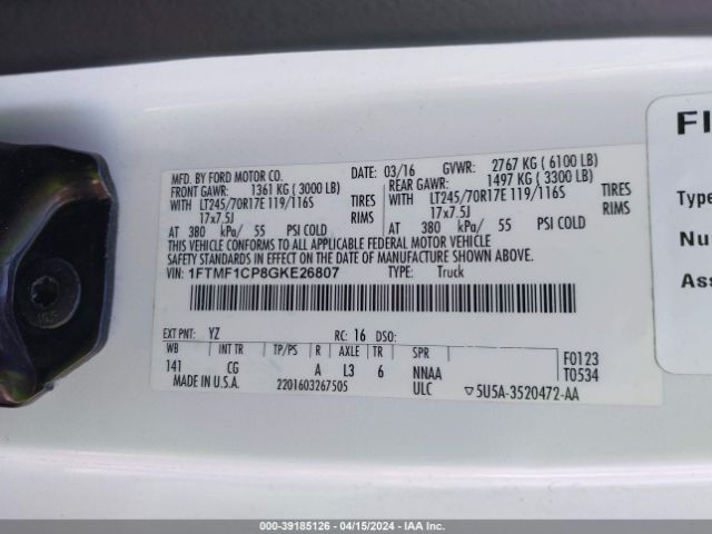 1FTMF1CP8GKE26807 Ford F-150 Xl