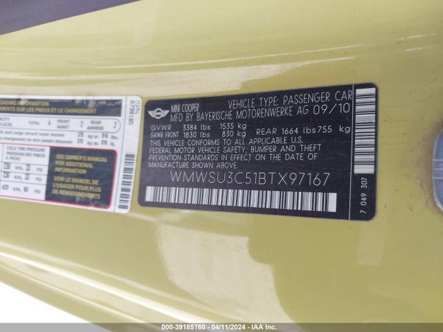 2011 MINI COOPER WMWSU3C51BTX97167 Photo 8