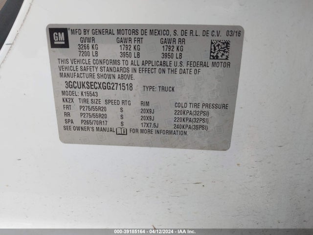 Chevrolet Silverado 1500 1lz 2016 3GCUKSECXGG271518 Image 9