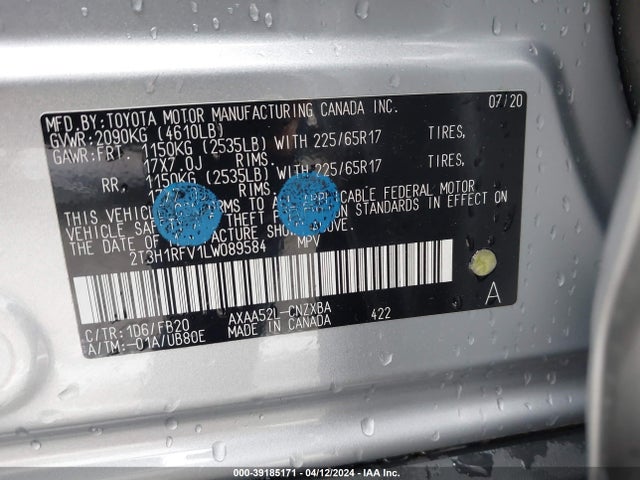 Toyota RAV4 LE 2020 2T3H1RFV1LW089584 Image 9