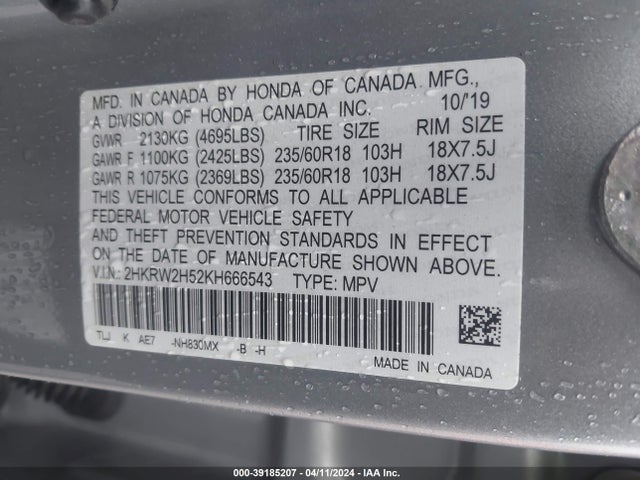 Honda CR-V EX 2019 2HKRW2H52KH666543 Image 9