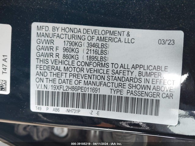 Honda Civic Sport 2023 19XFL2H86PE011691 Image 9
