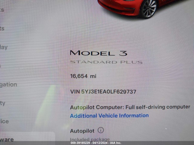 5YJ3E1EA0LF629737 Tesla Model 3 Standard Range Plus Rear-wheel Drive/standard Range Rear-wheel Drive