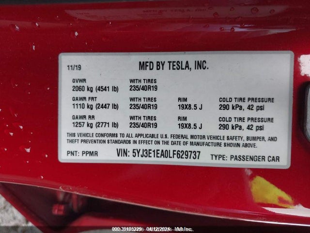 5YJ3E1EA0LF629737 Tesla Model 3 Standard Range Plus Rear-wheel Drive/standard Range Rear-wheel Drive