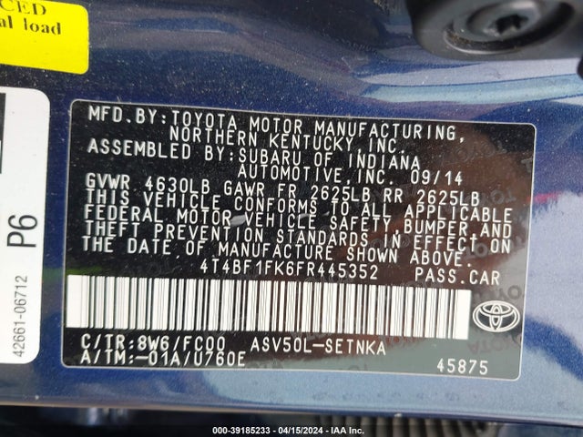 Toyota CAMRY LE 2015 4T4BF1FK6FR445352 Image 9