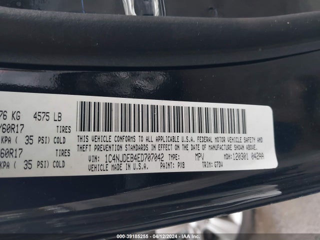 Jeep Compass Latitude 2014 1C4NJDEB4ED707042 Image 9