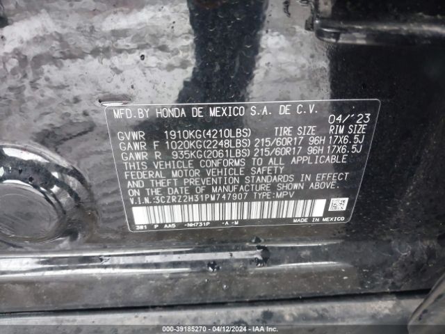 3CZRZ2H31PM747907 Honda Hr-v Awd Lx