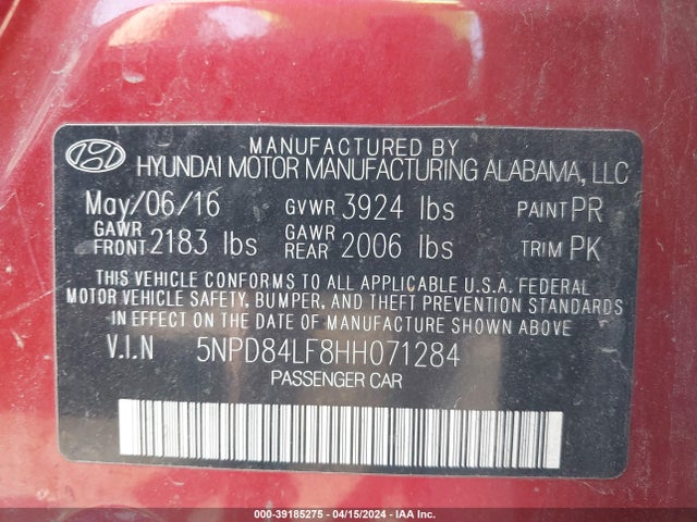 Hyundai ELANTRA SE 2017 5NPD84LF8HH071284 Image 9