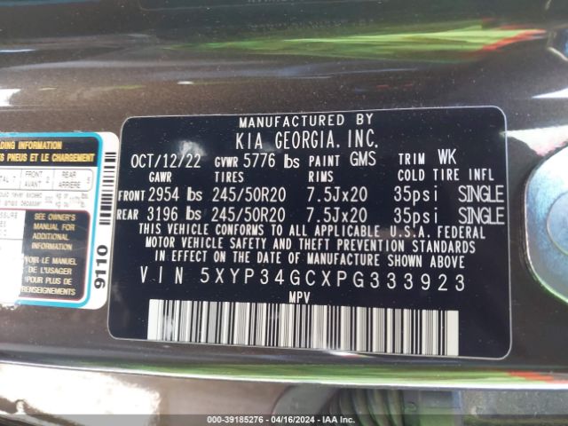 5XYP34GCXPG333923 KIA Telluride Ex