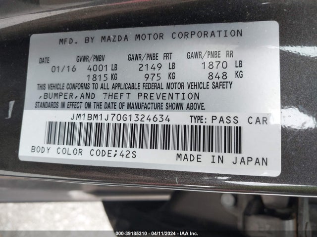Продаж на аукціоні авто 2016 Mazda Mazda3 I Sport, vin: JM1BM1J70G1324634, номер лоту: 39185310