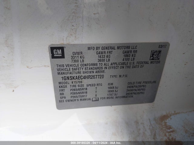 Chevrolet Tahoe Ls 2017 1GNSKAEC4HR267720 Image 9