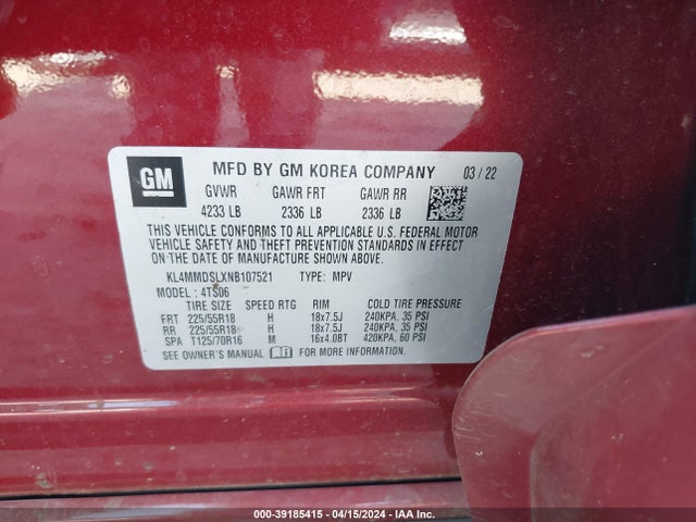 KL4MMDSLXNB107521 Buick Encore Gx Fwd Select