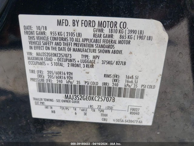 MAJ3S2GE0KC257073 Ford Ecosport Se
